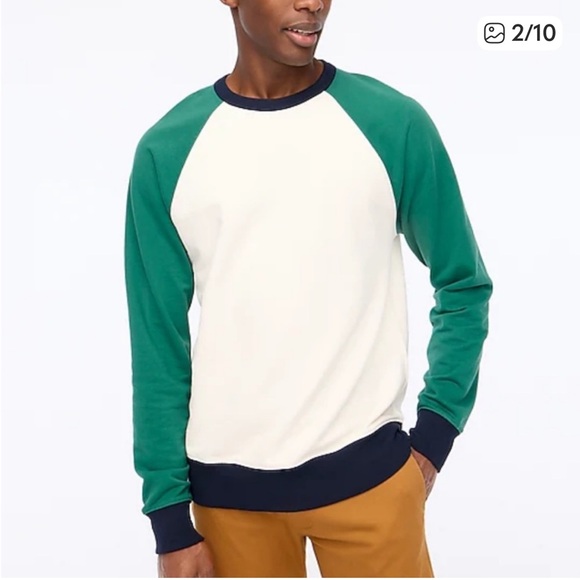 J. Crew Raglan Terry Crewneck Pullover Sweater in Natural Creek Navy Blue Medium - Picture 2 of 7